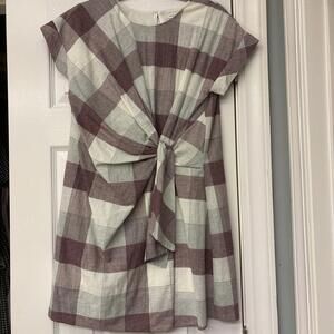 Spirit of Grace Burgundy Plaid Mock Tie Short Sleeve Dress. Size Small. Cotton.